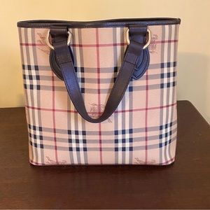 Burberry Leather-Trimmed Haymarket Check Medium Tote